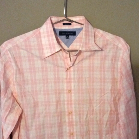 Tommy Hilfiger 16 Mens Checked Button Down Dress Shirt White Light Pink - Picture 3 of 8